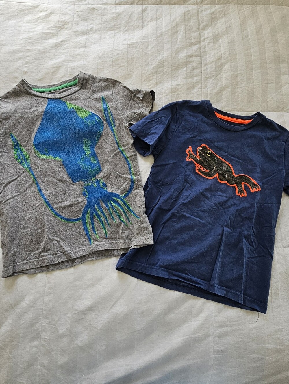 Mini Boden Super Stitch Squid & Frog Applique T-Shirts Bundle, Size 7-8